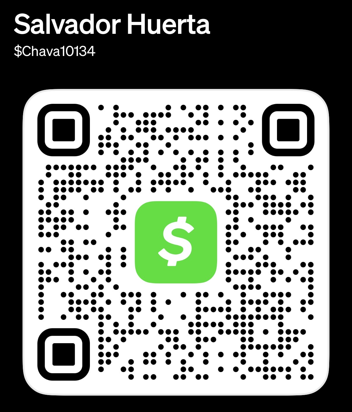 Código QR de Cash App para pagar la membresía a Salvador Huerta, $Chava10134